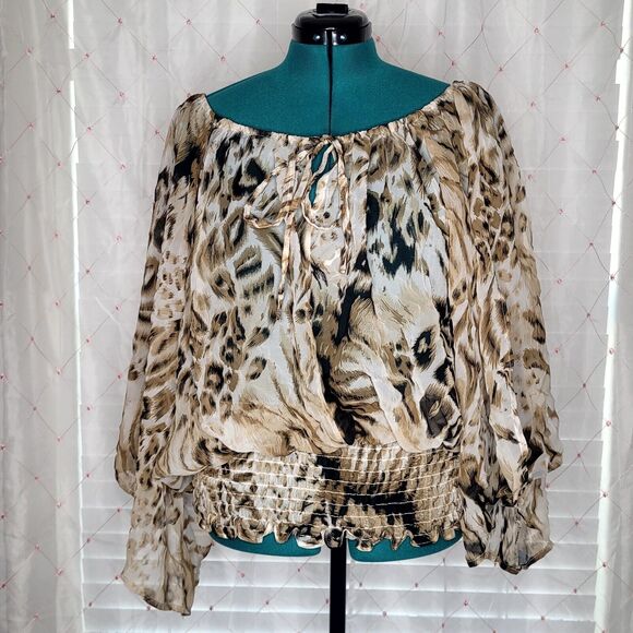 Leopard Print Boho Peasant Fairy Renaissance Ren Fest Bardot Festival Top Sz 3X‎ - Picture 1 of 8